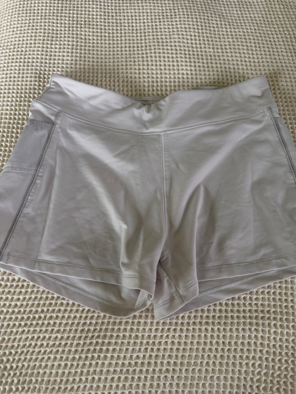 Athleta Light Gray High-Rise Performance Shorts with Side Pockets